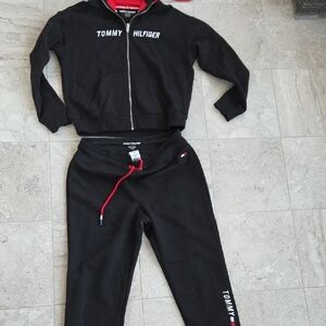 Tommy Hilfiger Womens Black Jogger Set with Red Accents
